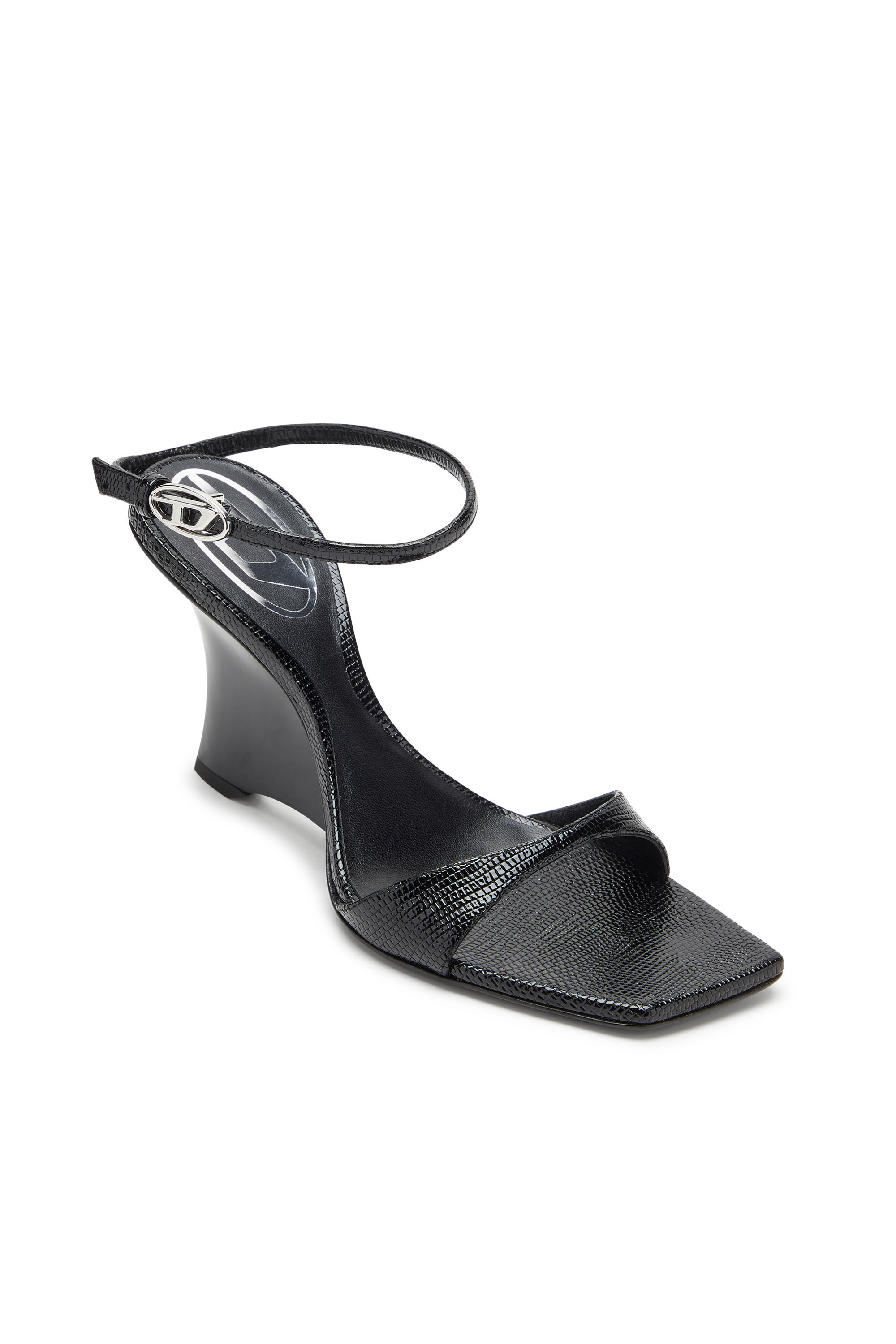 D-AMBER SANDAL WEDGE, Black Diesel - D-AMBER SANDAL WEDGE, Woman's D-Amber-Wedge sandals in lizard-effect leather in Black - 4