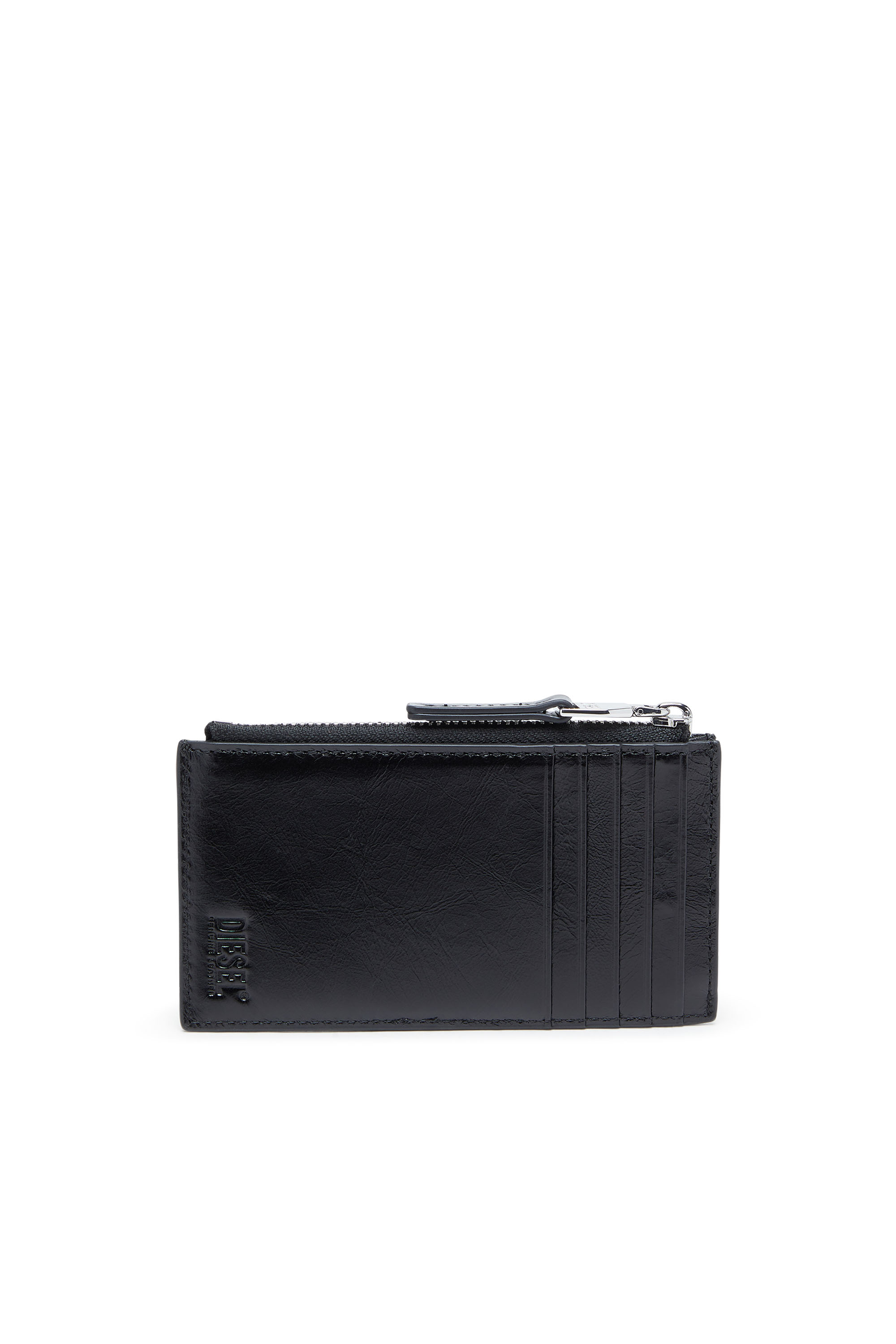 Diesel - CARD HOLDER III, Woman's Leather card holder with embossed chain motif in Black - 2