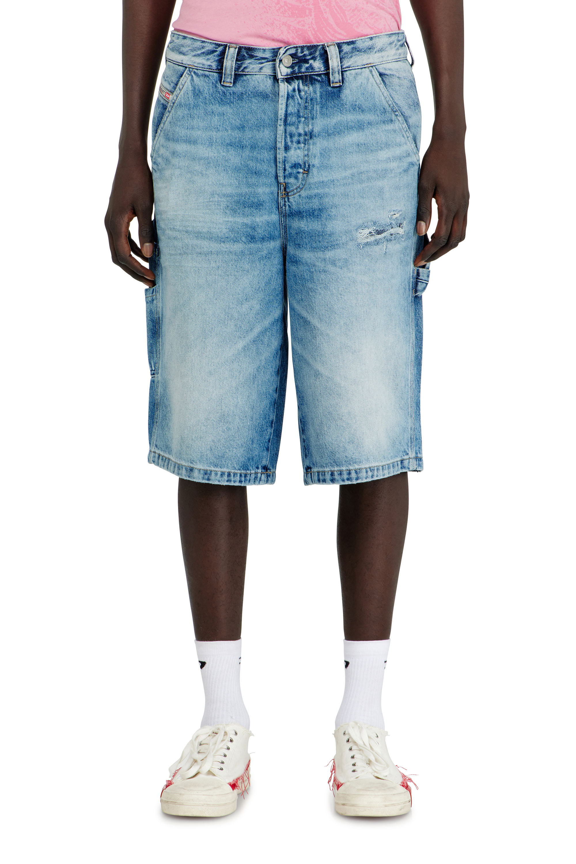Diesel - D-LIVERY-W-SHORT, Man's Relaxed shorts in fluid denim with abrasions in Light Blue - 2