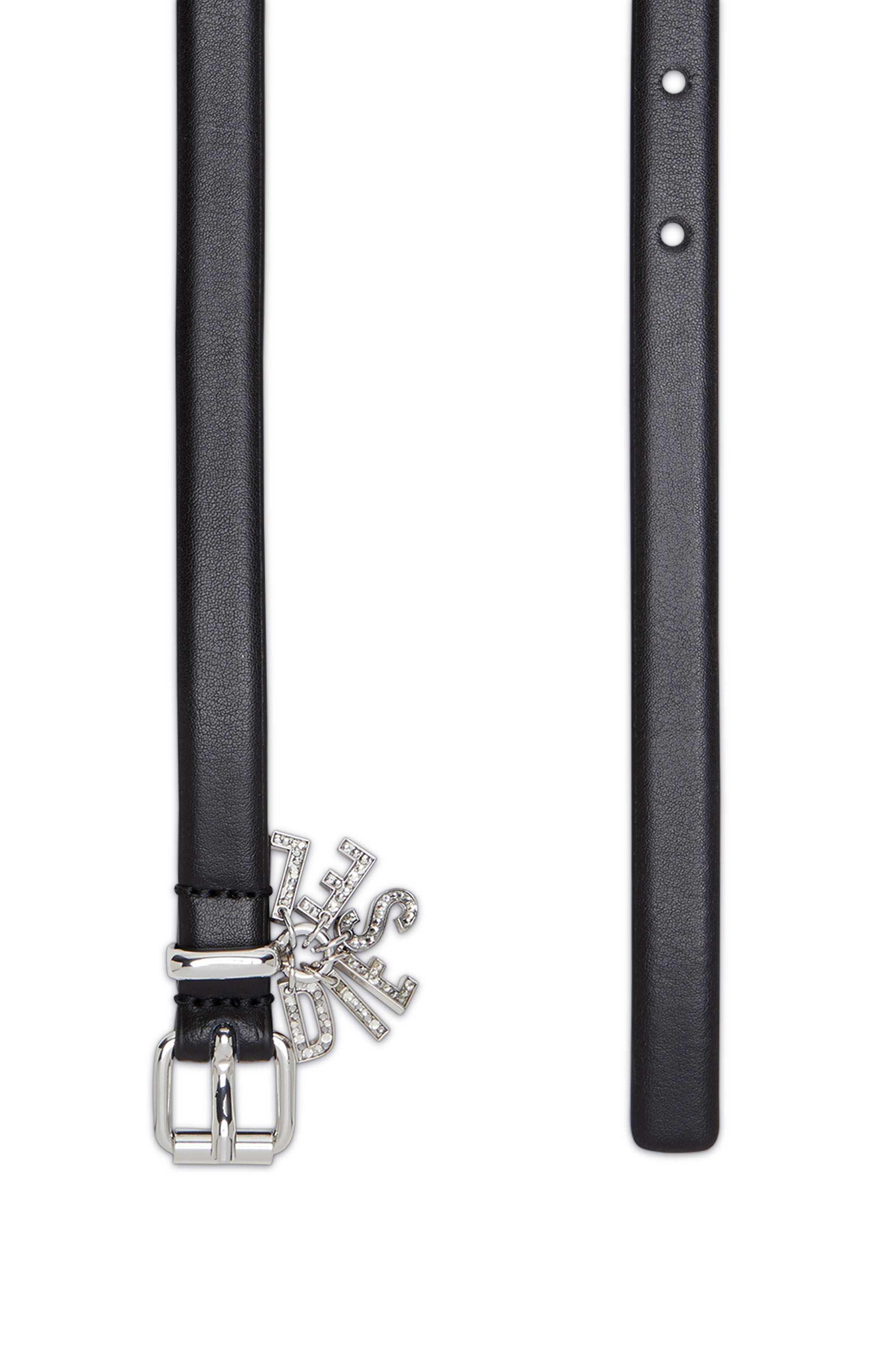Diesel - B-CHARM-LOOP, Woman Leather belt with crystal logo charms in Black - Image 2