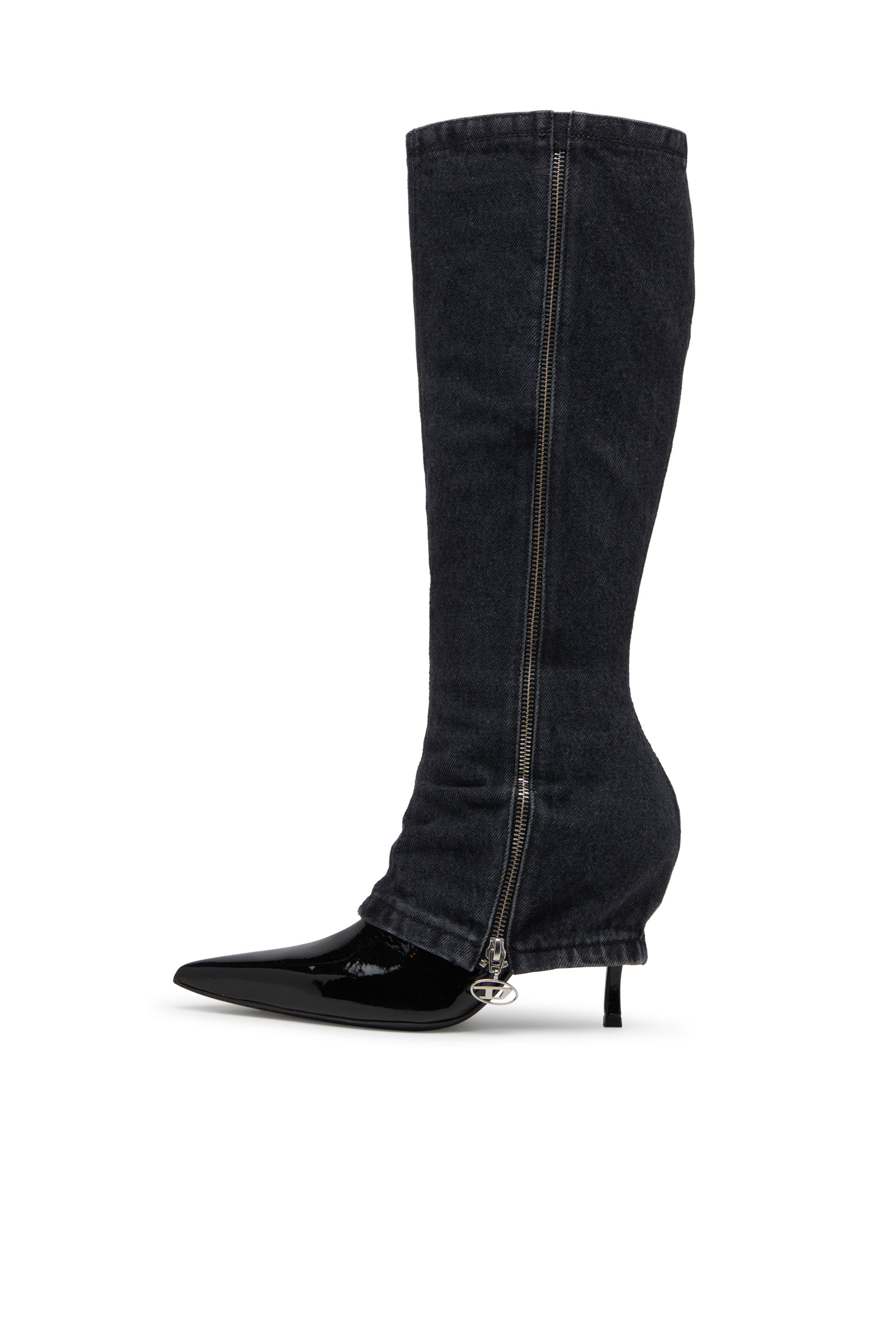 D-VENUS TWISTED BOOT, Black Diesel - D-VENUS TWISTED BOOT, Woman's D-Venus-Stiletto knee boots with jean trompe l'oeil in Black - 6