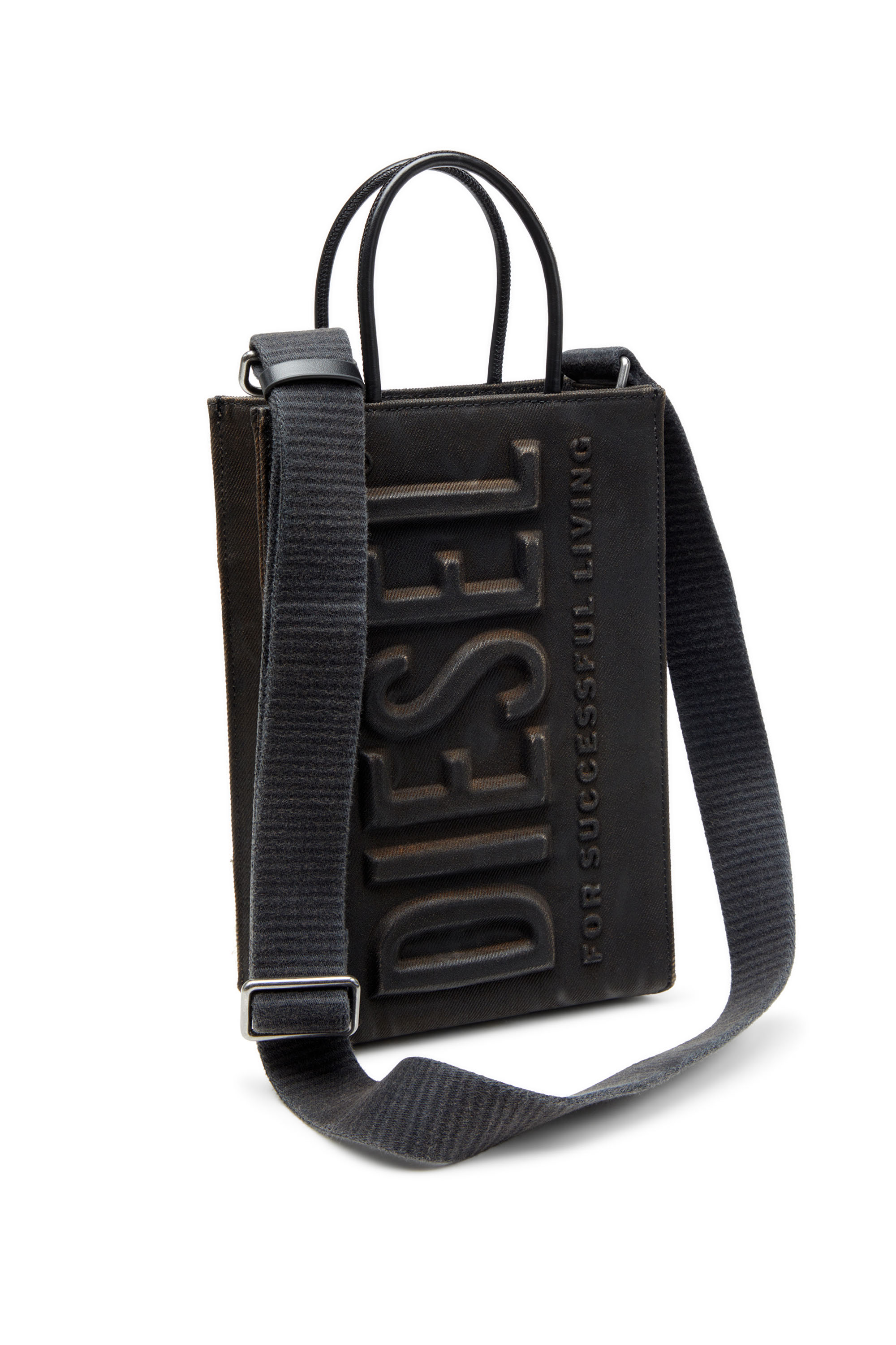 Diesel - LES SHOPPERS SHOPPER M X, Man's Tote bag in coated flocked denim in Black - 5