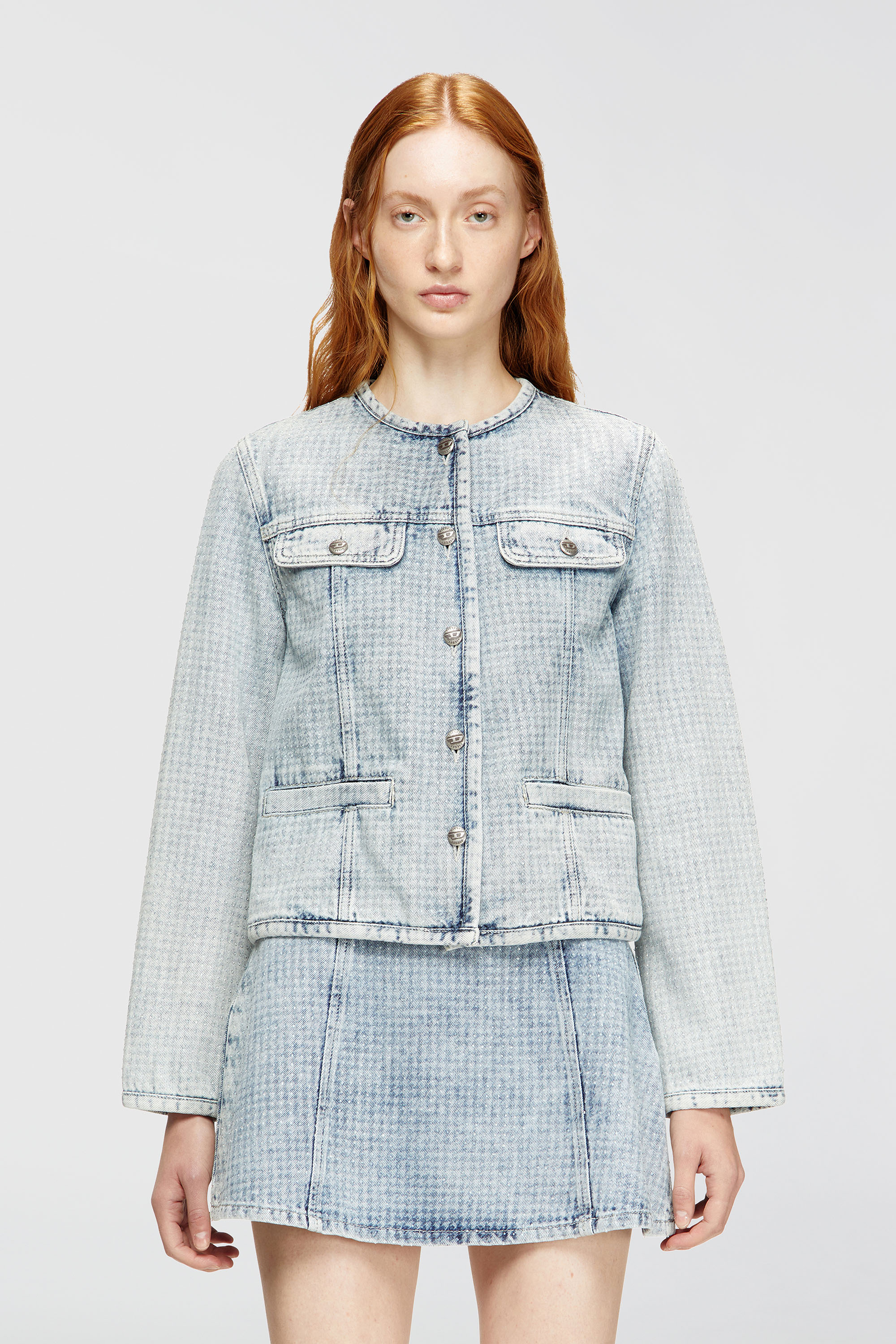 Diesel - DE-GRAFY-S, Woman's Jacket in graphic denim with crystals in Light Blue - 1