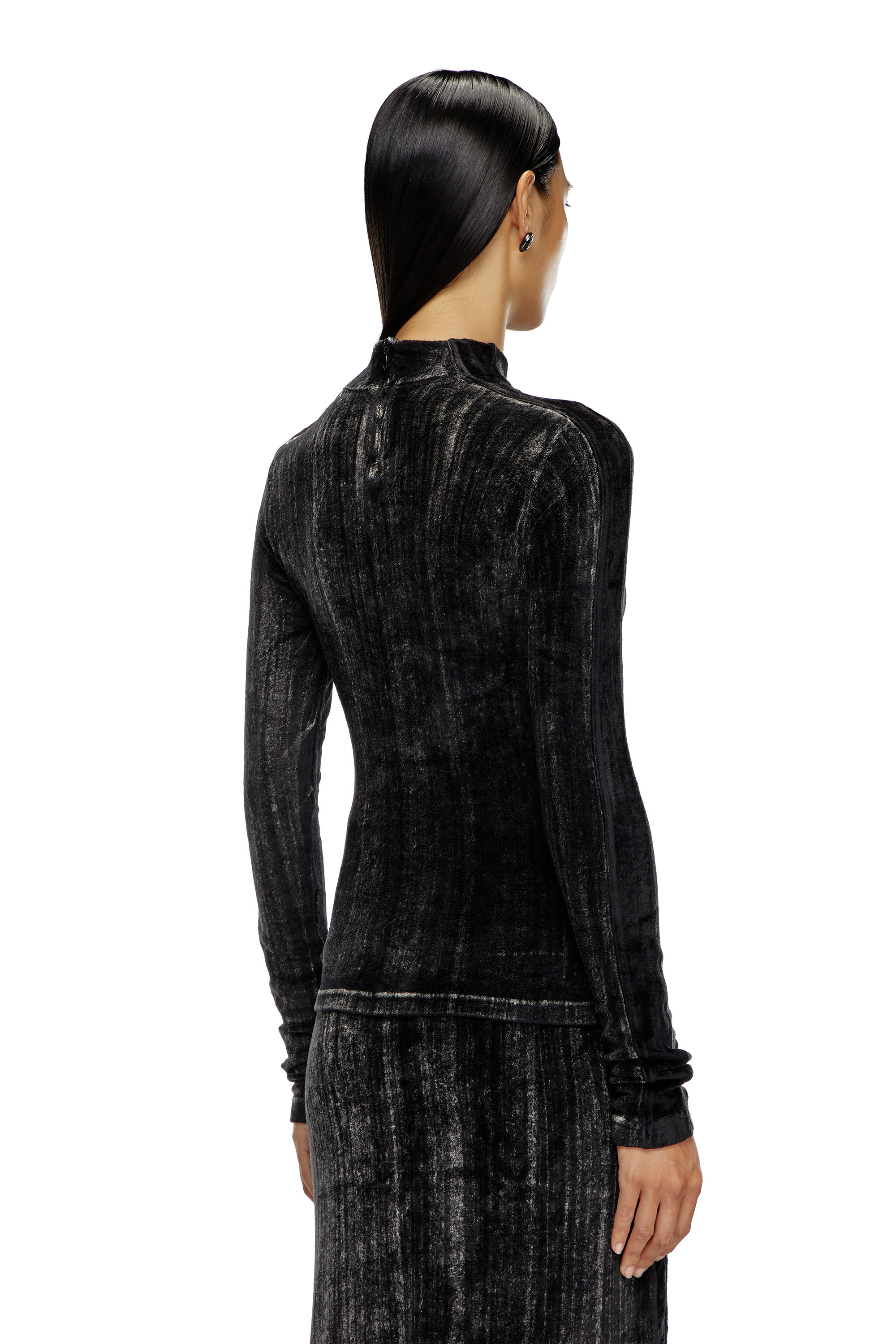Diesel - T-SLIMY, Woman Mock-neck top in treated chenille in Black - Image 4