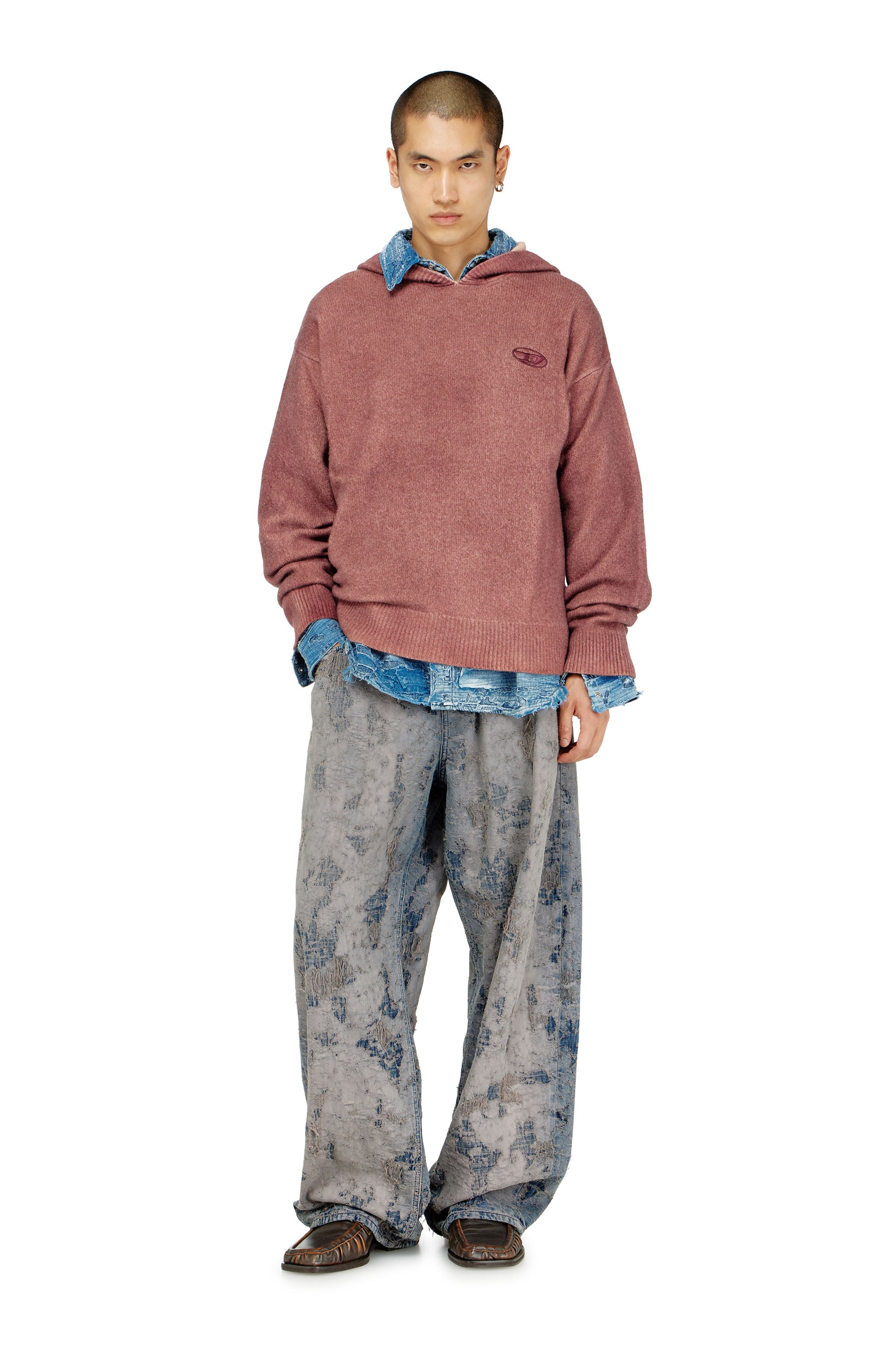 Diesel - K-PICKLED, Man's Double-dyed hoodie in wool-blend knit in Bordeaux - 2