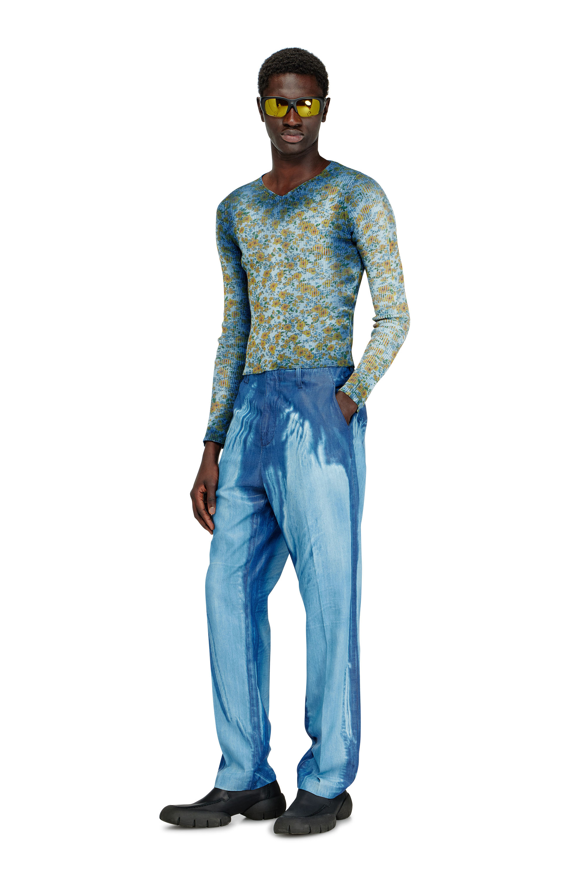 Diesel - M-EGE, Woman's Rib-knit top with floral X-ray effect in Blue - 3