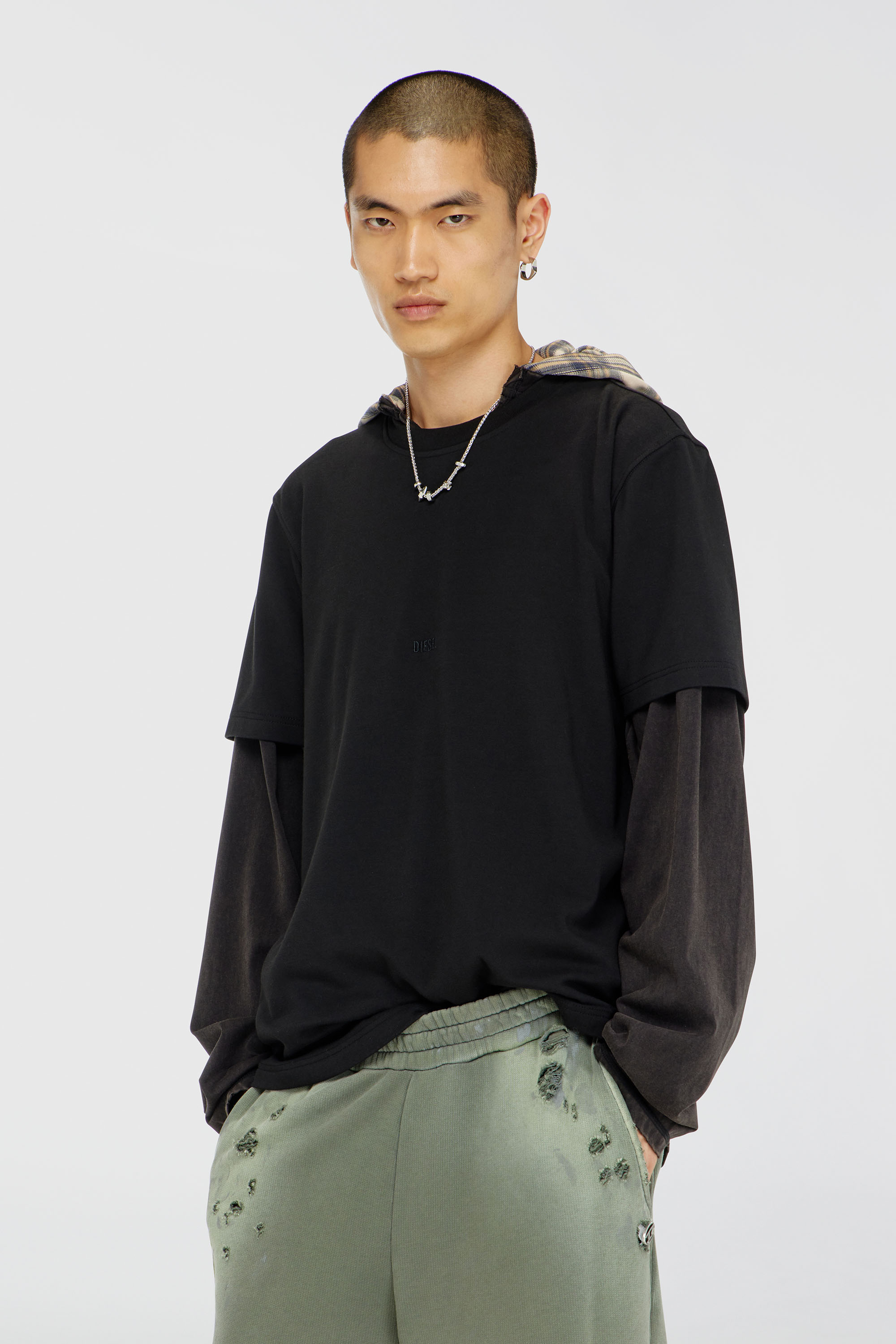 Diesel - T-ADJUST-AA2, Man's Cotton-interlock T-shirt with logo embroidery in Black - 1