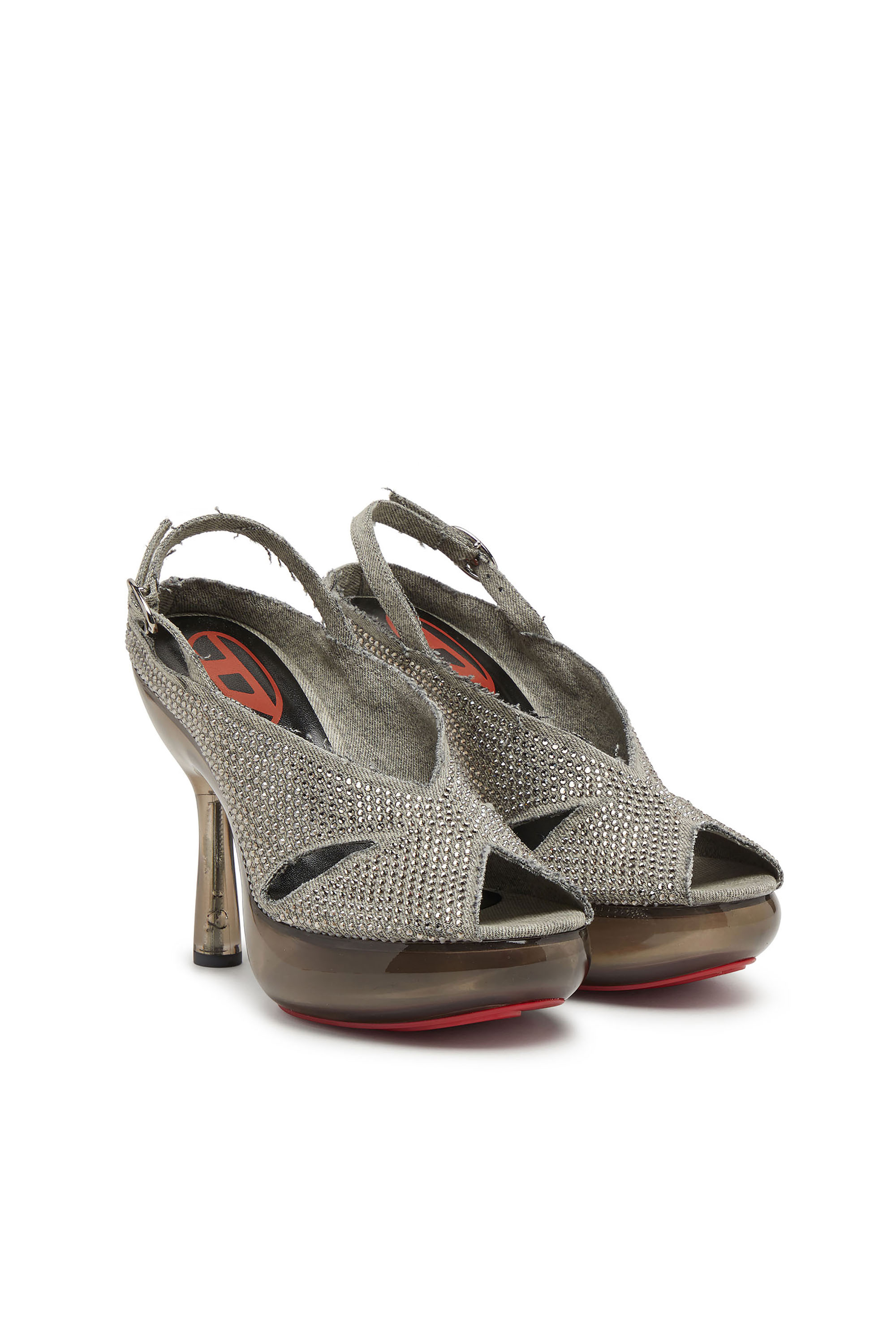 Diesel - D-LAKE PLATFORM SDL, Woman's D-Lake-Platform sandals in crystal denim and plexiglass in Grey - 3