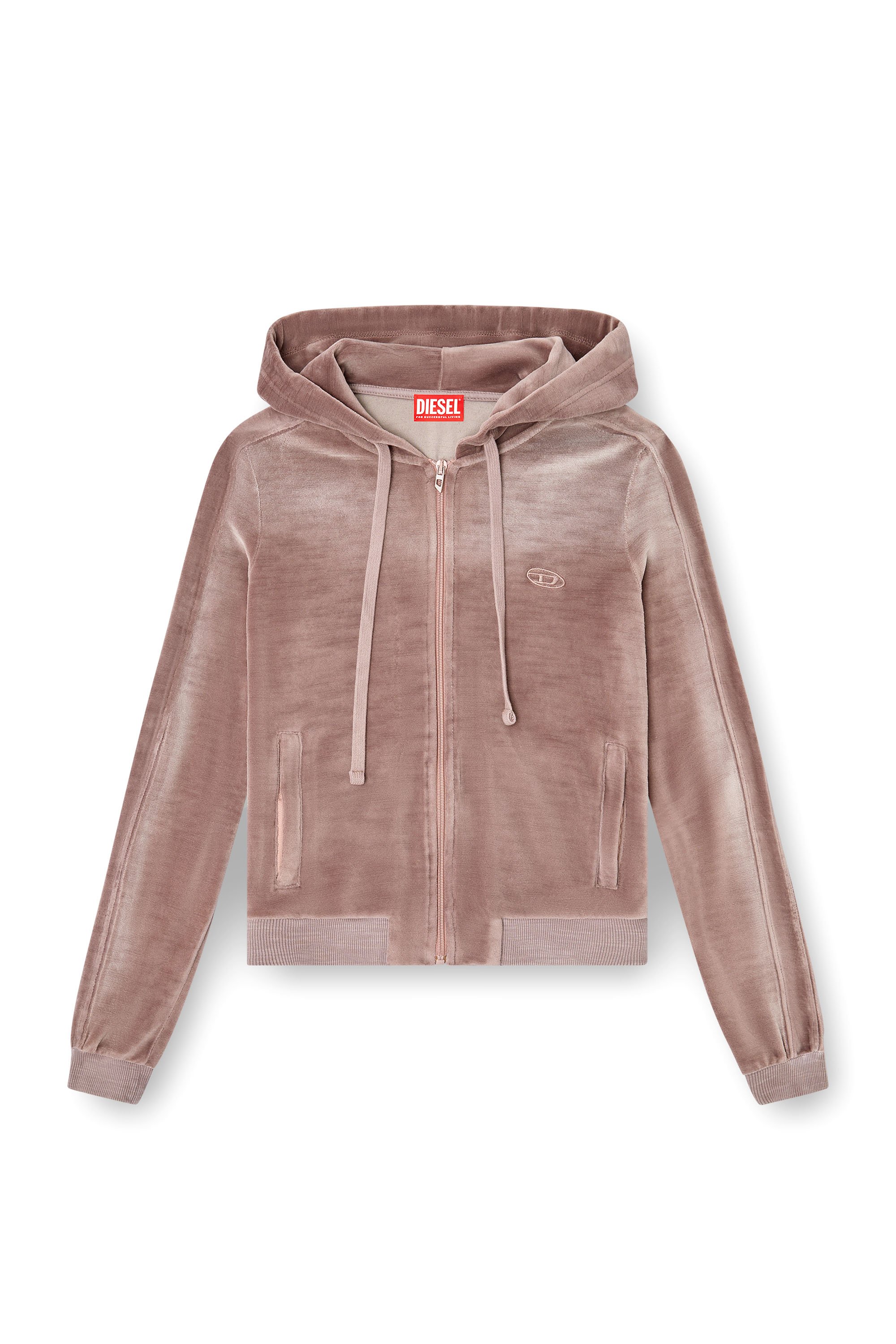 Diesel - F-ELY-Q1, Woman's Zip-up hoodie in faded chenille in Pink - 3