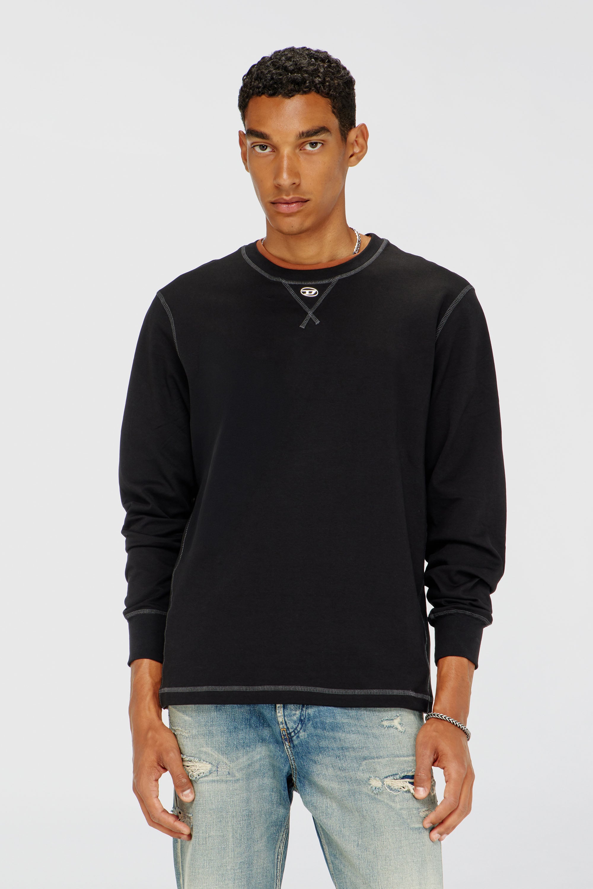 Diesel - T-MADJUST-LS-TR, Man's Cotton long-sleeve T-shirt with Oval D in Black/White - 3