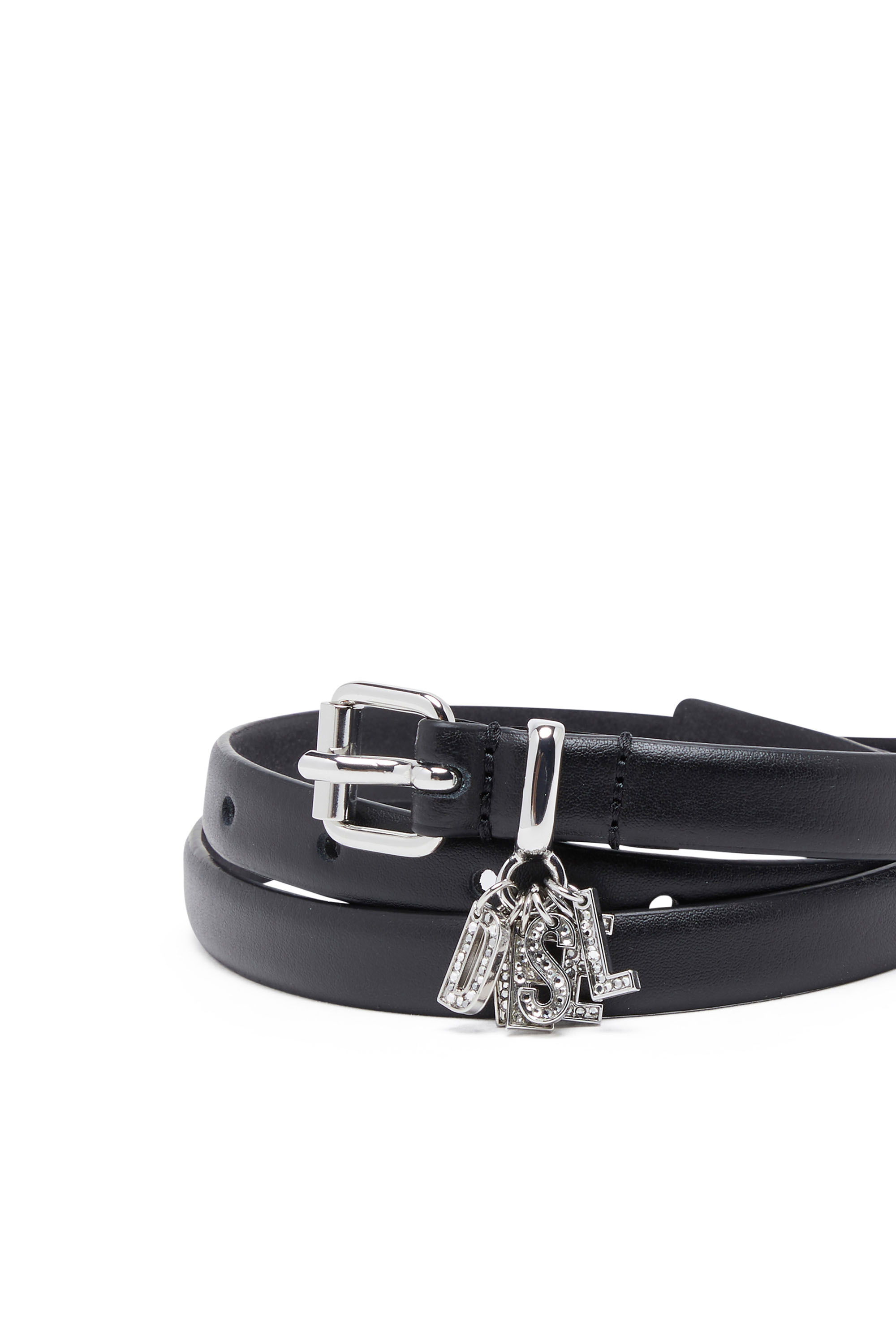 Diesel - B-CHARM-LOOP, Woman Leather belt with crystal logo charms in Black - Image 3
