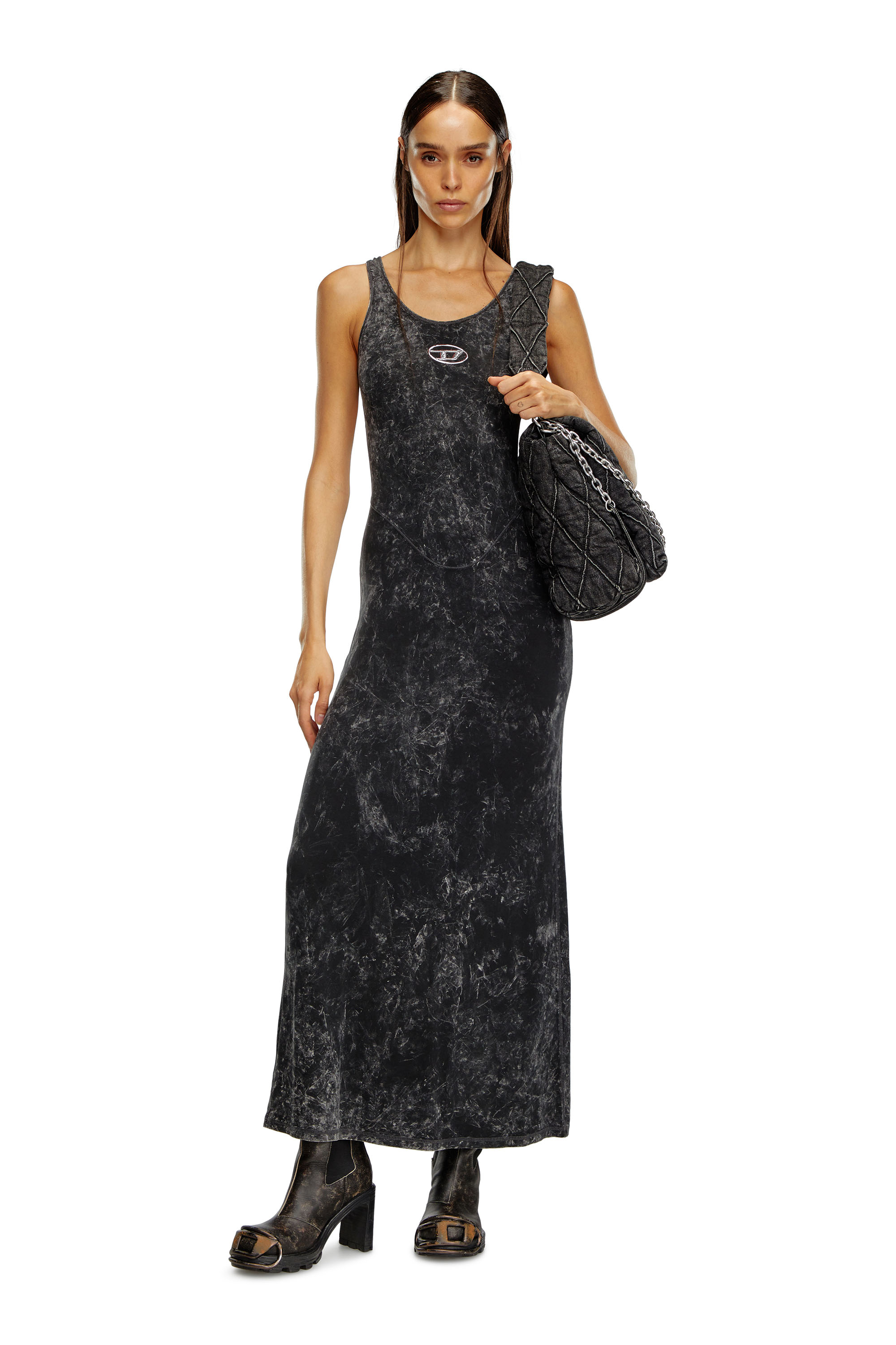 Diesel - D-AVENA-P1, Woman Maxi dress in marbled stretch jersey in Black - Image 2