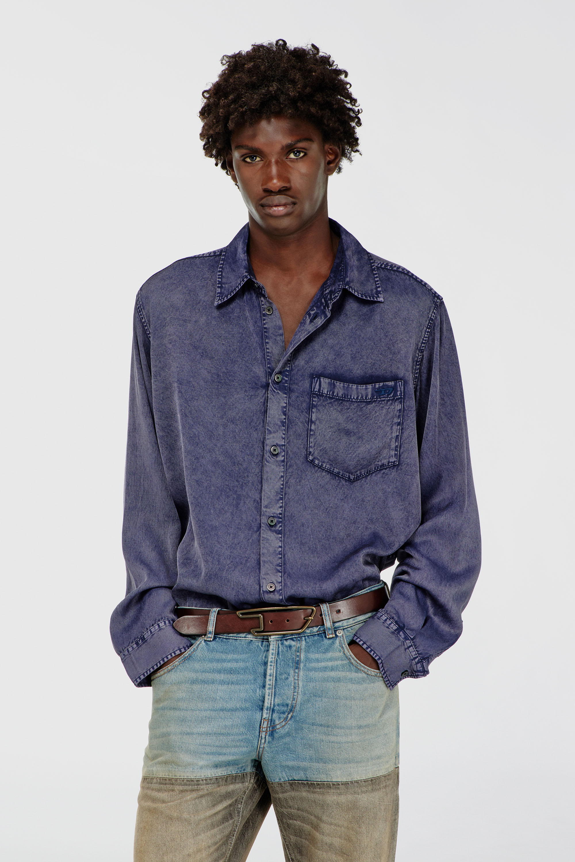 Diesel - S-SIMPLY-NIBC, Man's Fluid shirt in denim-effect viscose in null - 2