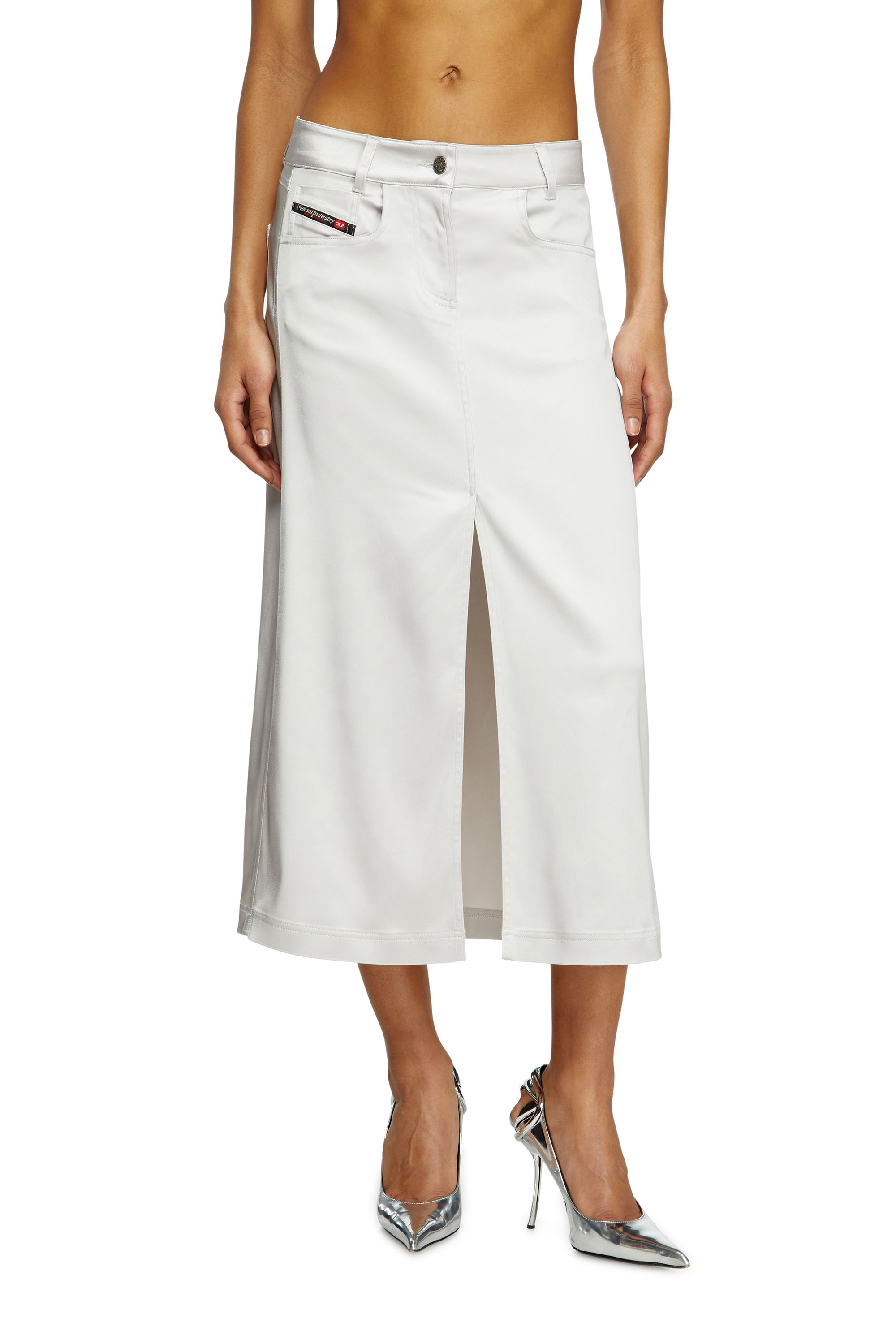 Diesel - O-EBBEY, Woman's Midi dress in stretch satin in White - 1